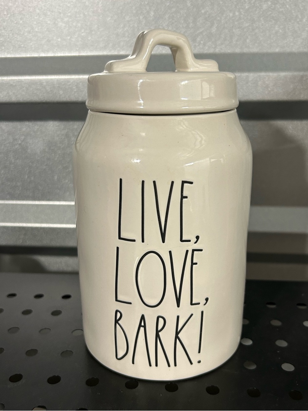Rae Dunn Cream Dog Treat Jar "LIVE, LOVE, BARK!"
